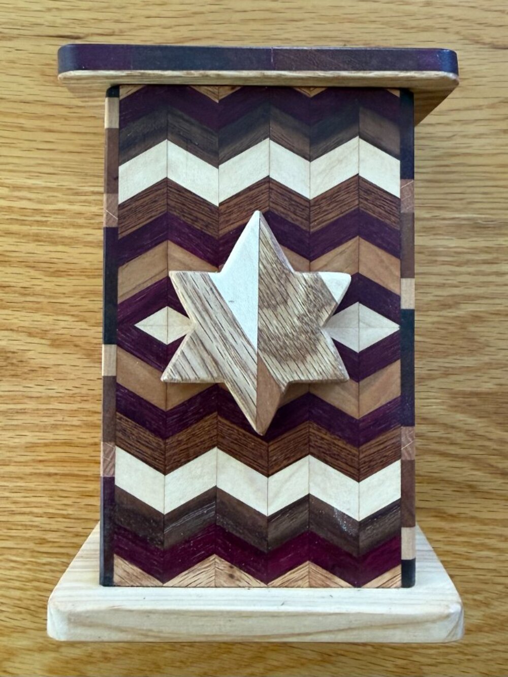 Tzedaka Charity Box Hand Crafted Mixed Hardwoods Star of David Judaica